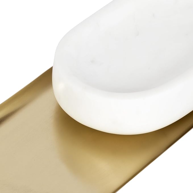 Kate and Laurel Koni Modern Glam Three-Piece Tabletop Organization Set; 12 x 6 x 5; White Marble and Gold; Marble and Metal Organizational Set for Office or Entryway Decor