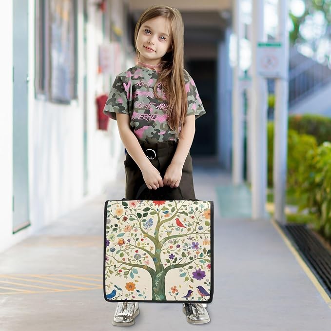 3 Ring Zipper Binder with Shoulder Strap Tree Life Birds Floral 1.5 inch Binders Keeper Large Capacity Multi Pockets for School Office Supplies