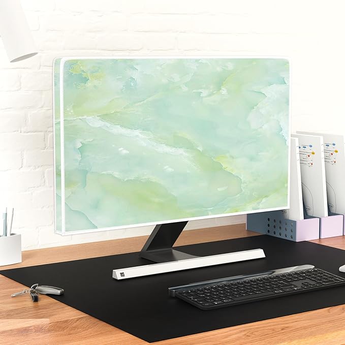 Baocicco Sage Green Marble Waterproof TV Dust Cover 75 Inch Anti-Static Dustproof Abstract Creative Desige Television Accessories TV LCD Screen Texture TV Decoration for Tablet