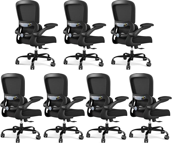 TRALT Office Chair - Ergonomic Desk Chair with Adjustable Lumbar Support, Mesh Computer Chair, Executive Chairs for Home Office Comfortable Lumbar Support Black Pack of 7