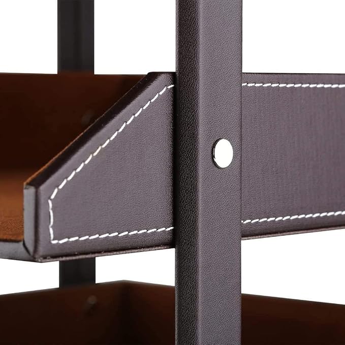 Letter Tray, Leather Paper Organizer Tray, Wooden Desk File Holder, Desktop File, Stackable Magazine Holder, Mail Sorter, Great for Home or Office - 2 Level Brown