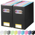 BALEINE 2PK File Organizer Box, Cardboard File Folder Organizer with Handle | Strong Corrugated Paper Core, Label Stickers for Identification, Hanging File Folder Organizer, Home Office Document Storage