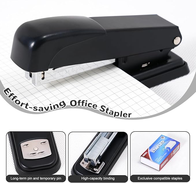 Gawsey Black Desk Organizers and Accessories with Desk Organizer 360° Rotating Pen Holder and Office Supplies, Cute Stationery Supplies Set