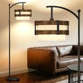 67" Industrial Floor Lamp with Wood & Black Metal Shade, Modern Standing Lamp, Rustic Farmhouse Tall Lamp for Living Room Bedroom Office, 2700K Bulb & Foot Switch Included (Black+ Wood -FL-2529)