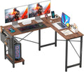 FDW 50 Inch L-Shaped Desk,Gaming Desk Computer Desk with Side Storage Bag & CPU Stand,Corner Desk for Home Office,Bedroom,Writing & Gaming,Brown