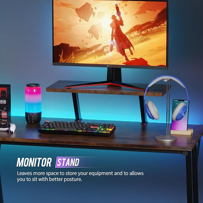FDW L Shaped 51 Inch Gaming Desk,Corner Computer Desk,PC Gaming Desk,Writing Workstation with Large Monitor Stand for Home Office,Brown