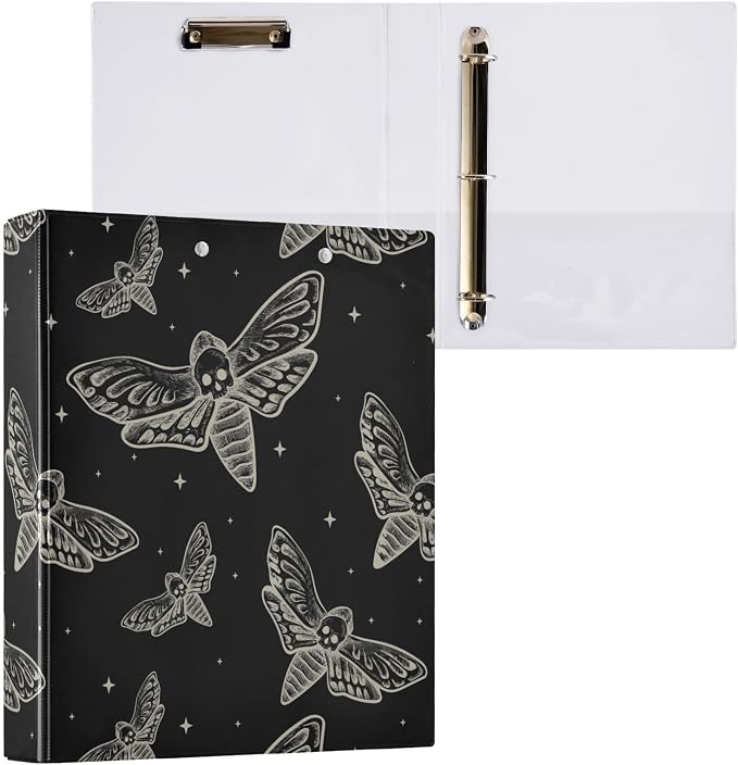 3 Ring Binder Gothic Skull Butterfly Moth 1.5 Inch Three Ring Binder