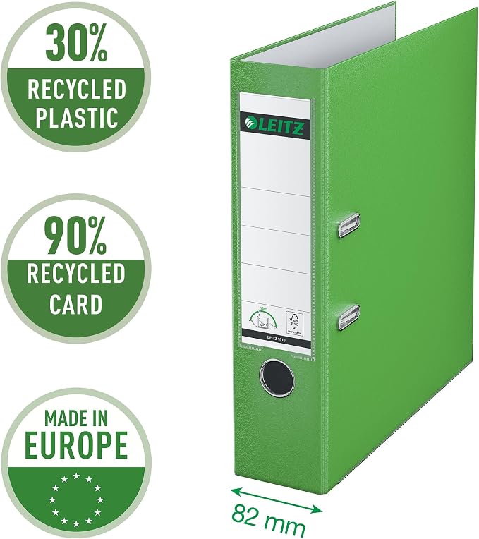 Leitz Lever Arch File, Light Green, A4, 80mm Width, Plastic, 10100050