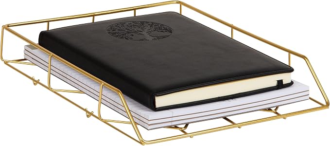 Mind Reader Gold Geometric Paper Tray, Modern Organizer for Documents, Folders, and Office Supplies, Durable and Stylish, Metal, Gold