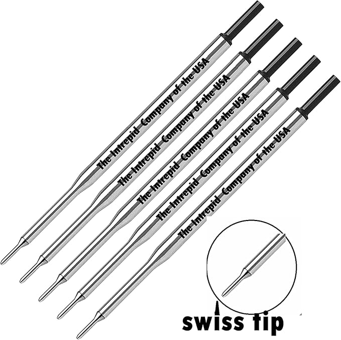 5 Genuine Intrepid Fine Ballpoint Refills for Paper Mate Lubriglide, Aspire, PhD,PhD Ultra Ballpoint Pens and Schneider pens That take Express 225, (Bulk Packed) (Black)