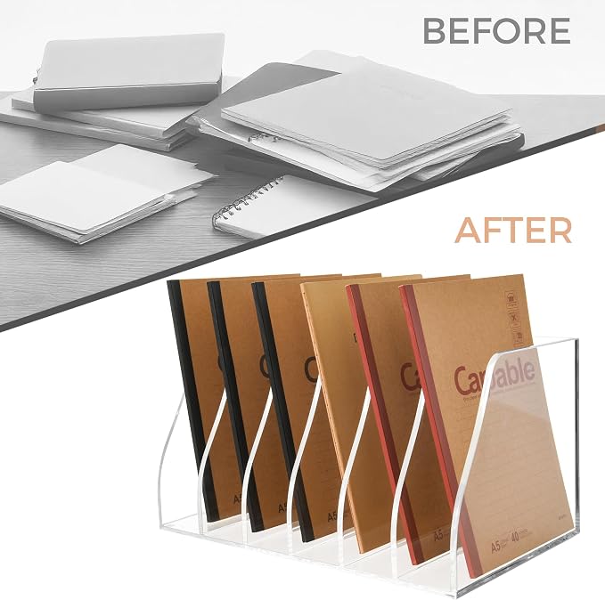 Lovemolly Acrylic Magazine File Holder – 6-Slot Clear Desk Organizer, Vertical Document Sorter for Office, Home & Classroom, No-Assembly Tabletop Rack for Folders, Books & Tablets, 7.09x12.01x6.3 in