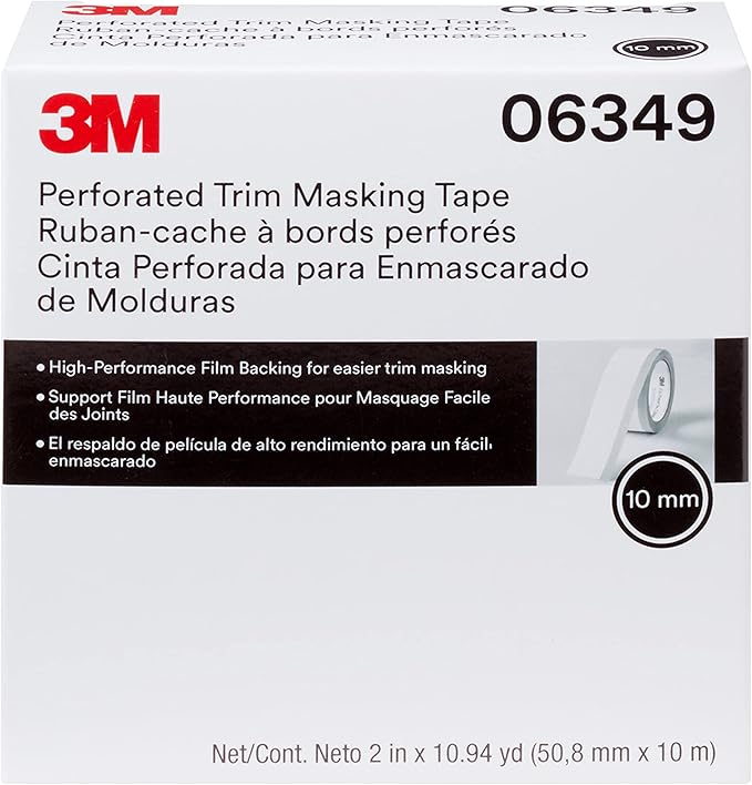 3M Perforated Trim Masking Tape 06349, 10 mm Hard Band, 50.8 mm x 10 m | Molding Paint Protection; Trim Lifting Tape; Hand Tearing