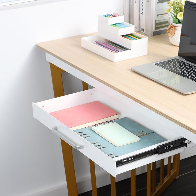 Under Desk Drawer 21" with 4 Divider Trays, Storage Drawer Organizer | White, Under Counter, Desk Accessory, Attachable for Workbench, Adjustable Brackets, for Desk Lip with Crossbar, Clamp Mount