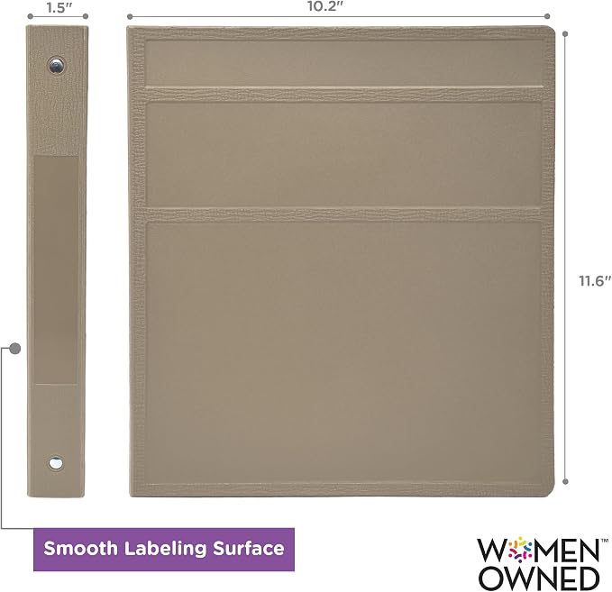 Carstens 1-Inch Heavy Duty 3-Ring Binder - Side Opening, Sand, Durable Plastic, Precision No-Gap Rings, Waterproof Cover, No Pockets, Holds 125 US Letter Sheets, BPA-Free, Made in USA (8717-3R)
