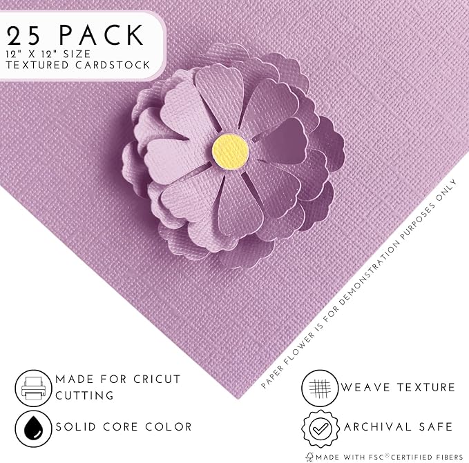 Lilac Lace—12x12 Textured Cardstock | 80lb Textured Purple Scrapbook Paper | Premium Cardstock for Cricut Cutting | 25 Sheets