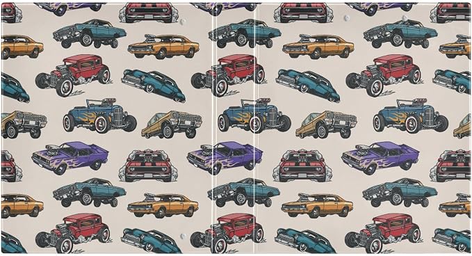 Retro Old Car Pattern Binder 1.5 Inch Binder with Clipboard&Pockets, Vinatge Fire Cars Hardcover Binders 3 Ring, Heavy Duty Large File Folder for Office School Supplies - Holds 200 Sheets