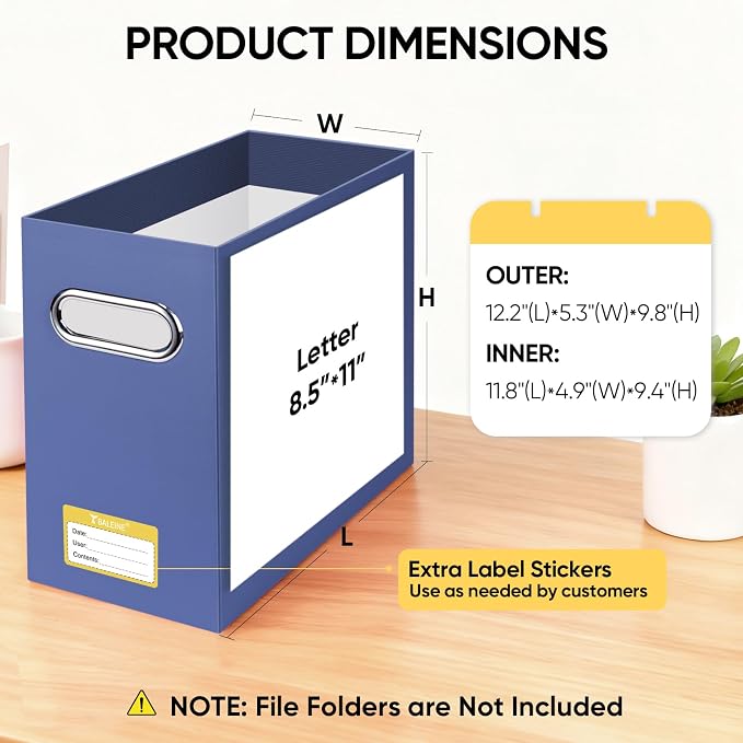 BALEINE 8PK File Organizer Box, Cardboard File Folder Organizer with Handle | Strong Corrugated Paper Core, Label Stickers for Identification, Hanging File Folder Organizer, Home Office Document Storage