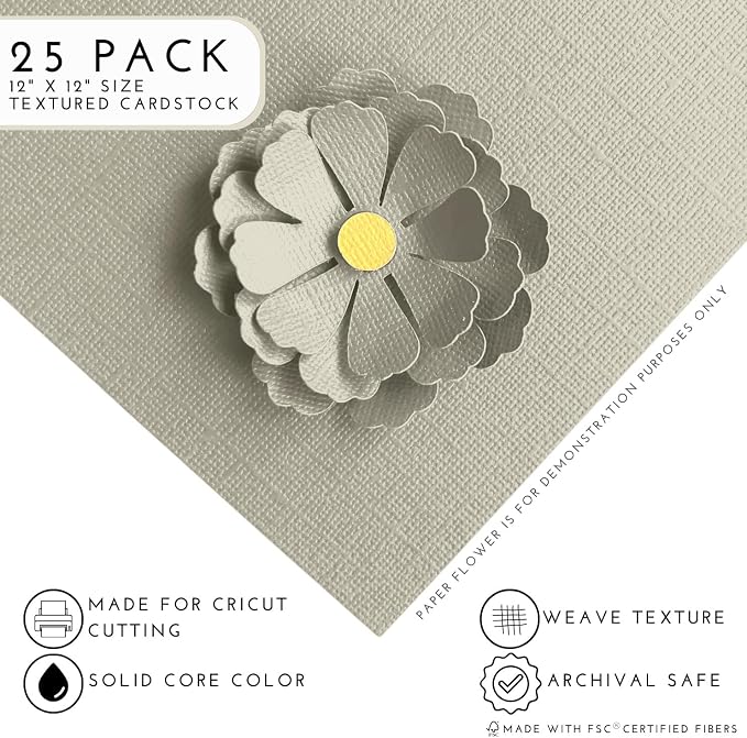 Sand Dollar—12x12 Textured Cardstock | 80lb Textured Gray Scrapbook Paper | Premium Cardstock for Cricut Cutting | 25 Sheets