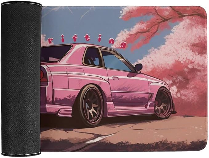 Anime Car Large Mouse Pad Japanese Cherry Blossom JDM Mousepad Gaming Pink Desk Mat R34 Keyboard Computer Pad Office Desk Organizers and Accessories 23.6 x 11.8 Inch