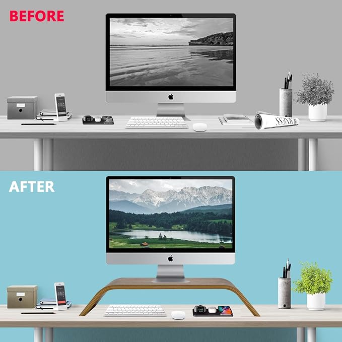 Wooden Computer Monitor Stand Save Space Desktop Riser for Computers LCD Monitors Laptop PC iMac Notebook Apple MacBook(Black Walnut)