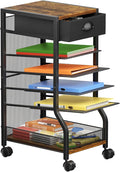 keomaisyto 6-Tier Rolling File Cart with Drawer, Under Desk Storage with Paper Letter Sliding Trays, Standing File Organizer with Wheels, Slim Workspace Organizers for Office/Home/School/Study
