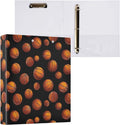 Basketball Pattern Orange Black Round Ring Binders 1.5 Inch Sports Ball Exercise 3 Ring Clipboard Binder for Office School Work Supplies File Folder Document 200 Sheet Capacity Easy Open
