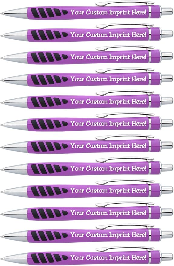 ExpressDesigns™ - Your Name or Imprint on our Custom Printed Addison Ballpoint Pen - Rubber Grip For Writing Comfort And Control, black ink, medium point - 12 Pack (Purple)