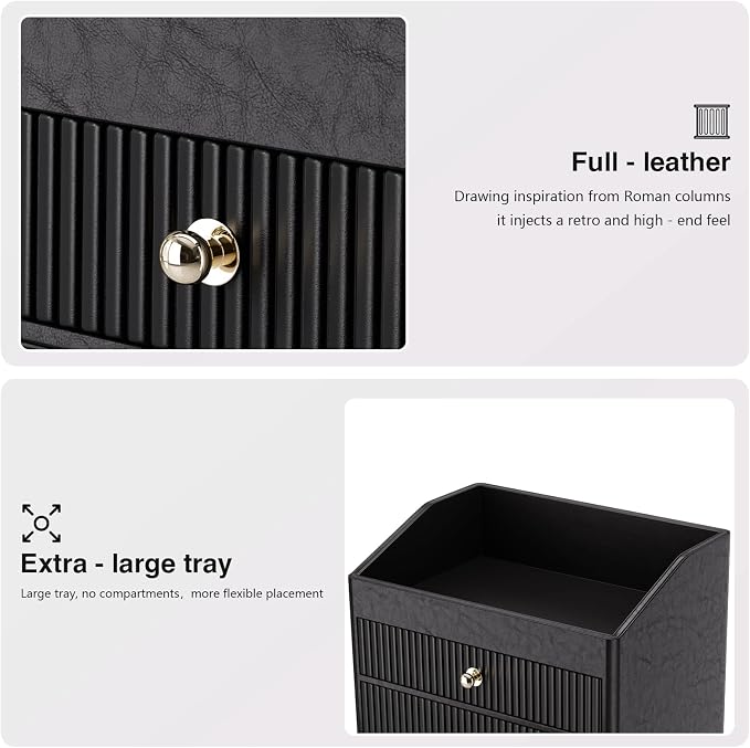 LADSTAG Desk Organizers and Accessories,Black Vegan Leather Desktop Organizer with 3 Drawers & Tray for Bedroom,Bathroom,Lipstick,Nail Polish,Skincare,Perfume,Jewelry Box