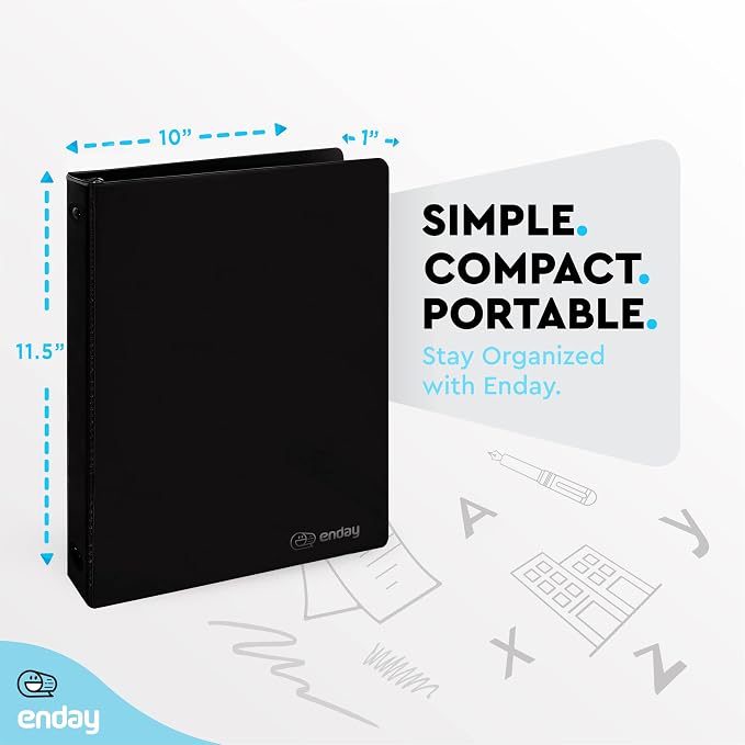 Enday 1/2 inch Binder 3 Ring Binder (6 Pack - Black) O-Ring Binder with Clear View Cover and 2 Inside Pocket - for Letter Size 8.5 x 11'' Paper, Ideal for School Supplies, Office, and Home