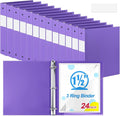 Henoyso 24 Pcs 1.5 Inch 3 Ring Binders, Letter Size,Purple | Binders Bulk, Holds 350 Sheets, Round Rings, Durable Flexible PP Plastic Covers, Pockets Labels, School Office Supplies