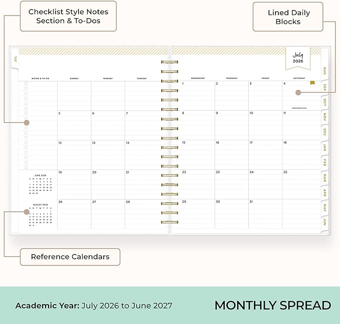 Blue Sky 2026-2027 Daily & Monthly Academic Planner, 8"x10", Black Stripe