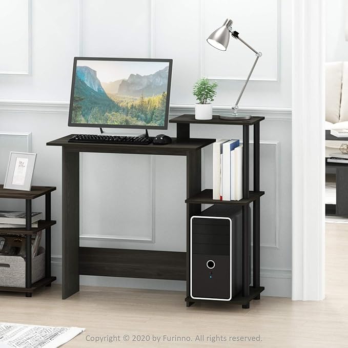 Furinno EFFICIENT Desk, 28.6" Wide Gaming Desk with 3 Open Side Shelves, Laptop Notebook Computer Desk, Office Desk for Home Office, Study Room, Dorm, Bedroom, Dark Espresso