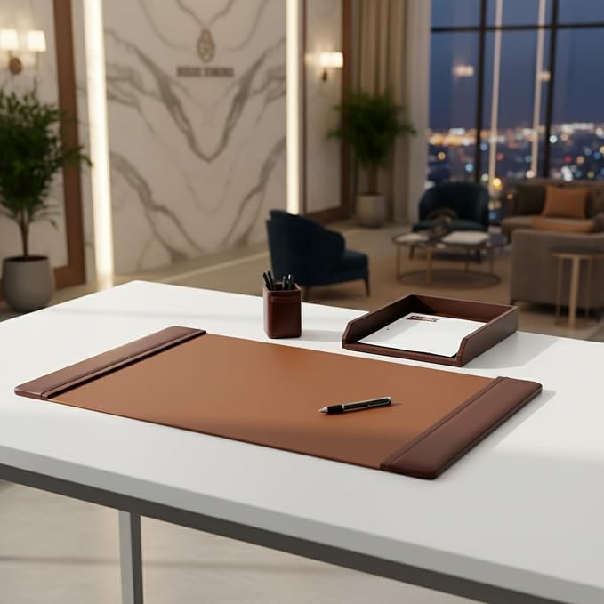 Dacasso Leather Desk Set, 3-Piece, Mocha