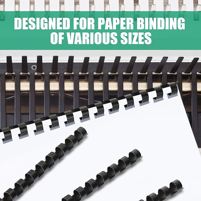 Maitys 300 Pcs Plastic Binding Combs Bulk 19 Ring Comb Spines Letter Size Spiral Binding for Notebook Calendar Picture(3/8 Inch,Black)