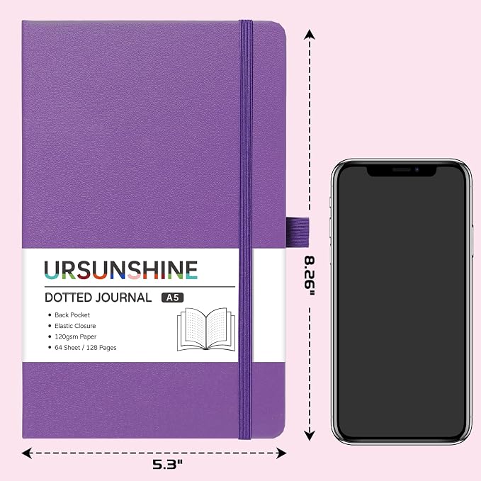 Dotted Journal/Notebook - Dot Grid Hard Cover Notebook, 5.3'' x 8.26''