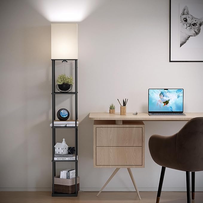 SUNMORY 5 Tier Floor Lamp with Shelves, Modern Square Standing Lamp with 3 Color Temperature Bulb, Corner Display Bookshelf Lamp for Living Room and Bedroom, Tall Shelf Floor Lamp | 3 CCT LED Bulb Include, 70" Tall Corner Shelf Lamp, Display Bookshelf,...