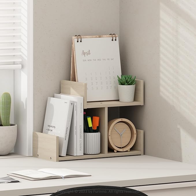 Furinno HERMITE Desk File Folder Organizers, 3-Shelf Desktop Office Organization Racks, Desk Top Display Book Shelf, for Paper, Office Supplies, Magazine, Bauhaus Oak