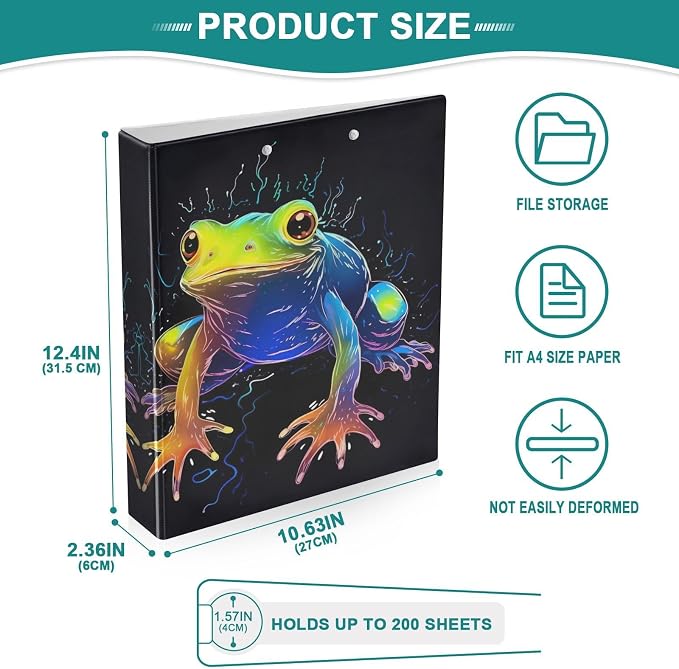 Colorful Frog 3 Ring Binder Letter Size 1.5 Inch Binders 3 Ring with 3 Pockets & Clipboard Three Ring Binder Organizer for Girls School Supplies 1 Pack