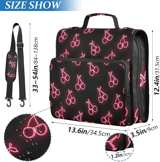 3 Ring Zipper Binder with Shoulder Strap Pink Neon Cherry 1.5 inch Binders Zip Up Binder Fit 500 Sheets Capacity for School Office Supplies