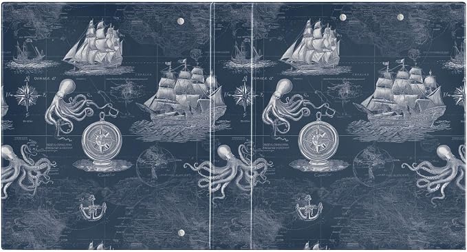 Nautical Ship Rudder Anchor Printed 3-Ring Binder for School Office, 1.5 Inch Round Ring Binder for Home Recipe Budget Aesthetic Binder with Pocket Metal Non-Slip Clip Holds 200 Sheets