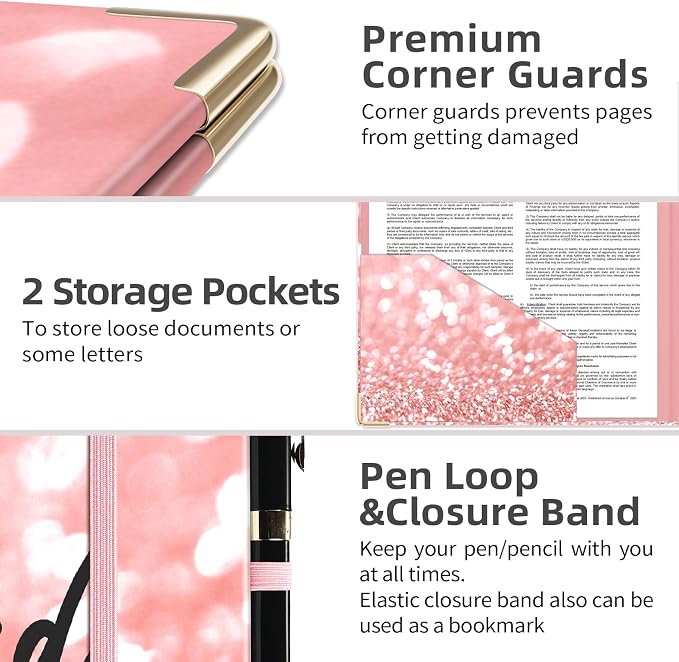 EYROZILL A5 Binder 2 Inch 3 Ring for 5.5" x 8.5" Paper with Clipboard and Pocket, Pink Mini Binders for School Office Supplies and Home, Stay Positive