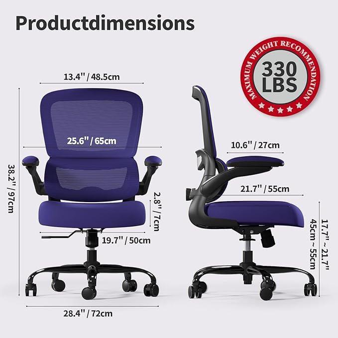 TRALT Office Chair - Ergonomic Desk Chair with Adjustable Lumbar Support, Mesh Computer Chair, Executive Chair for Home Office Comfortable Lumbar Support (1, Purple)