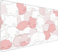 Cute Anime White Cat Gaming Mouse Pad, White Pink Minimalist Desk Mat with Anti-Slip Base & Stitched Edges, Office Supplies & Desk Decor for Women, 35.4" x 15.7" in Home Office Essentials