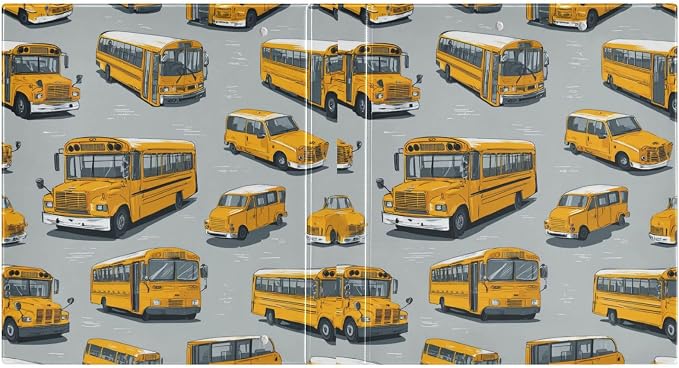 Caikeny 3 Ring Binder Cartoon Yellow School Buses 1.5 Inch Binders Round Ring Clipboard with 2 Pockets for Office Supplies