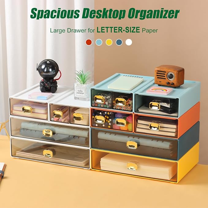 Desktop Storage Drawers, Stackable Countertop Organizer with Drawers | Cyan, 4 Small Drawers for Office Supplies, Makeup Organizer, Home Improvement, Desk Organization, Teacher Toolbox