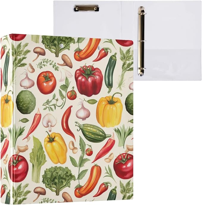 Joko Ivery Vegetables Carrots Tomatoes 3 Ring Binder 1.5 Inch Binders 3 Ring with 3 Pockets & Clipboard Letter Size Three Ring Binder Organizer for Work Recipes Paper Office Supplies Gifts 1 Pack