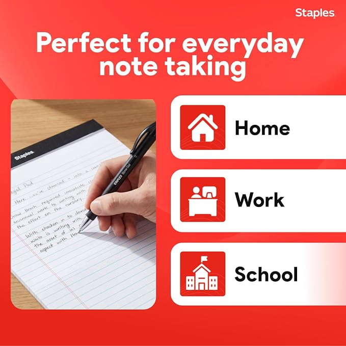 STAPLES Legal Pads, 8.5” x 11”, Wide Ruled, Perforated, 50 Sheets/Pad, 12‑Pack