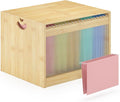 Bamboo Hanging File Box Organizer with Lid, File Folder, Nature, 1 Pack