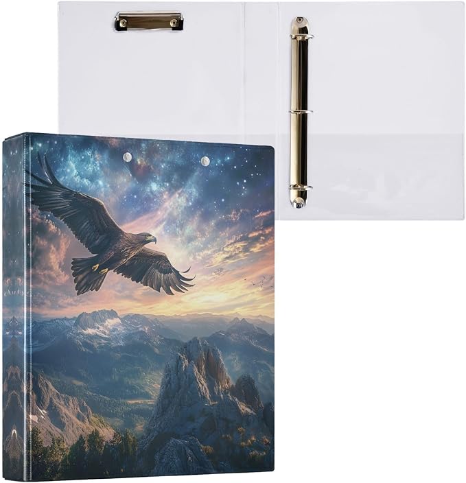3 Ring Binder Eagle Flying on Mountain 1.5" Round Ring Binders View Binder with 200 Sheet for Women Men Office Kids School Supplies, 1 Pack