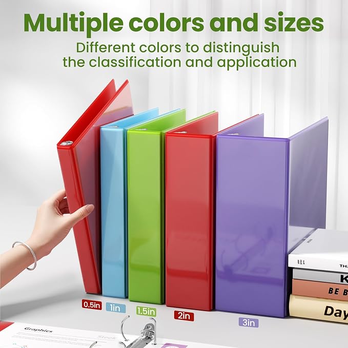 SUNEE 3 Ring Binder 1.5 Inch D Ring, Clear View Binder Three Ring PVC-Free (Fit 8.5x11 Inches) for School or Office Supplies, Tender Green, 1 Pack